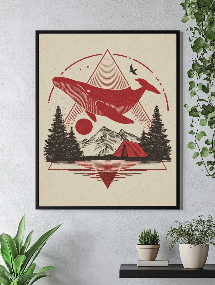 Whale and Mountains — Vintage Print. — room view 4