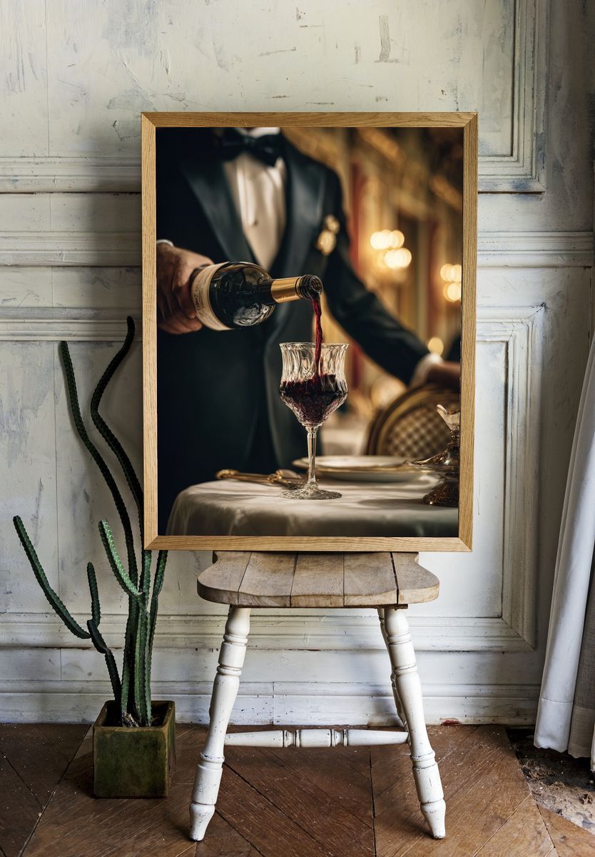 Elegant Wine Pour Photography Poster. — room view 1