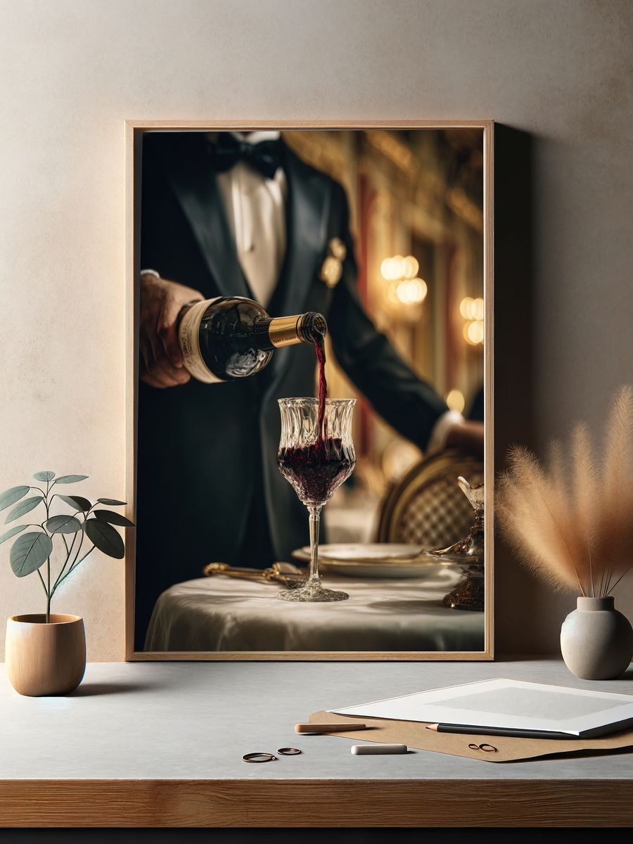 Elegant Wine Pour Photography Poster. — room view 2