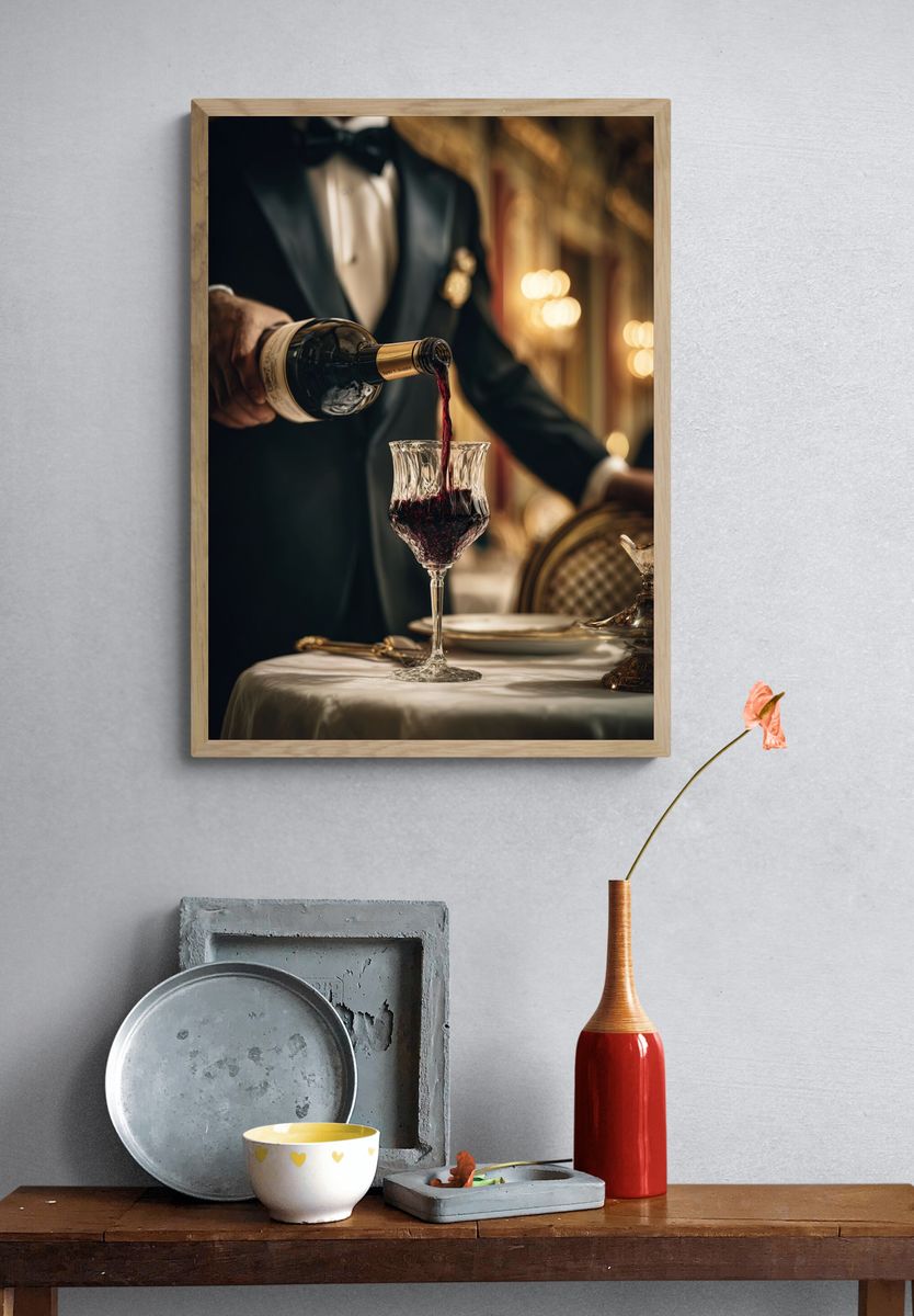 Elegant Wine Pour Photography Poster. — room view 3