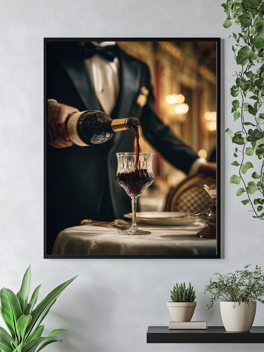 Elegant Wine Pour Photography Poster. — room view 4