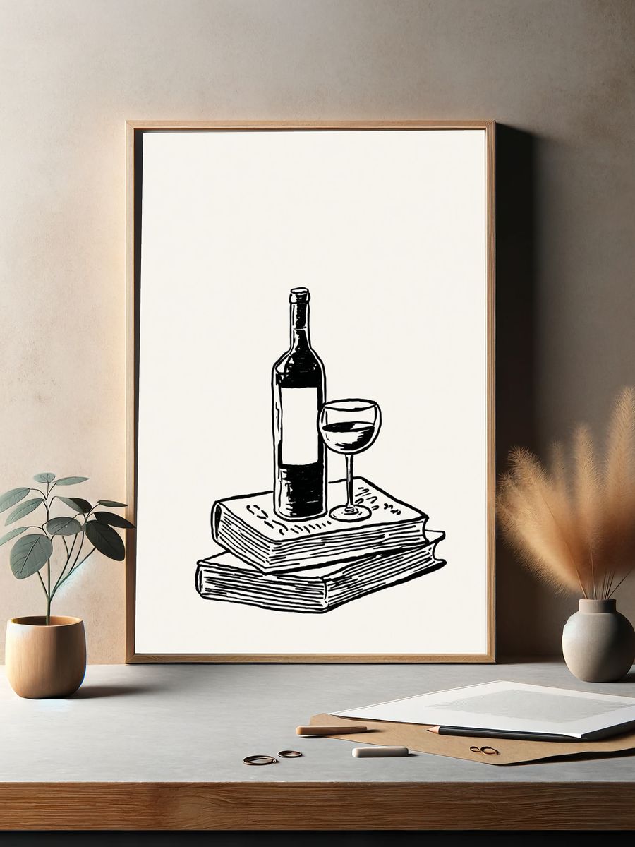 Wine Bottle Still Life Illustration Poster. — room view 2