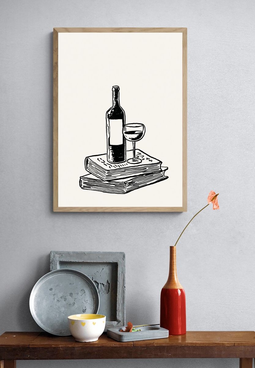 Wine Bottle Still Life Illustration Poster. — room view 3
