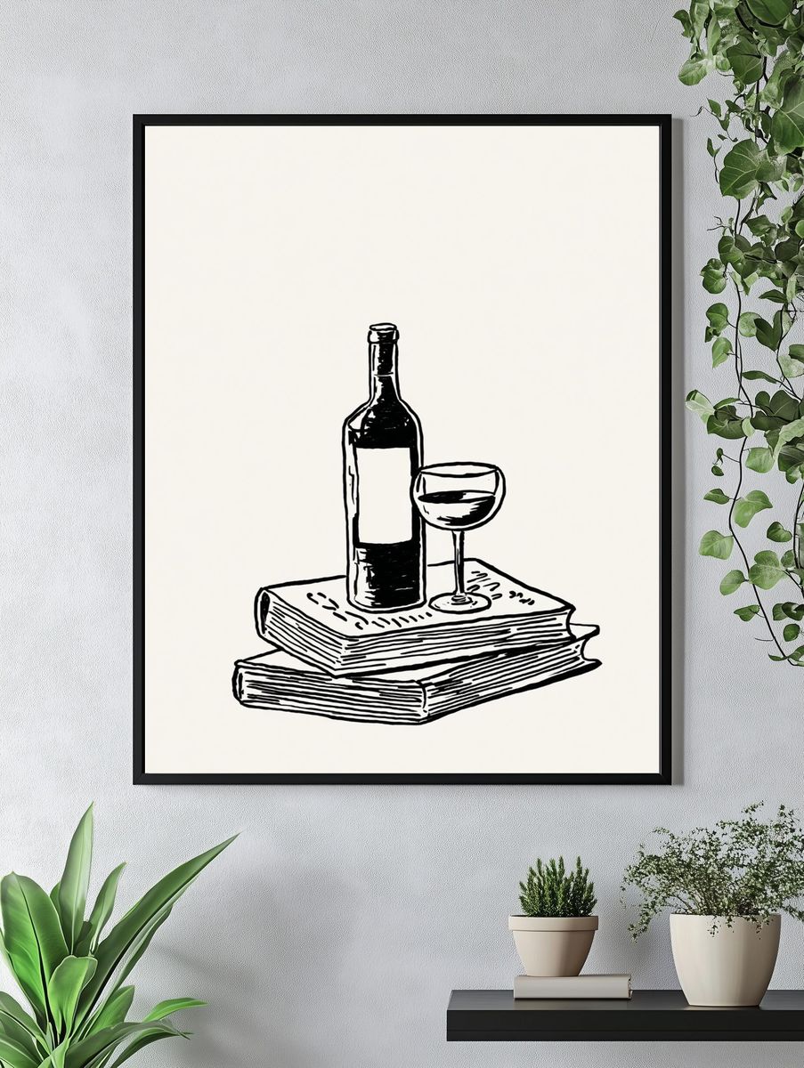 Wine Bottle Still Life Illustration Poster. — room view 4