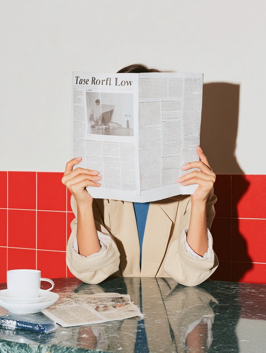Woman Reading Newspaper — Photography Print. poster — photography art