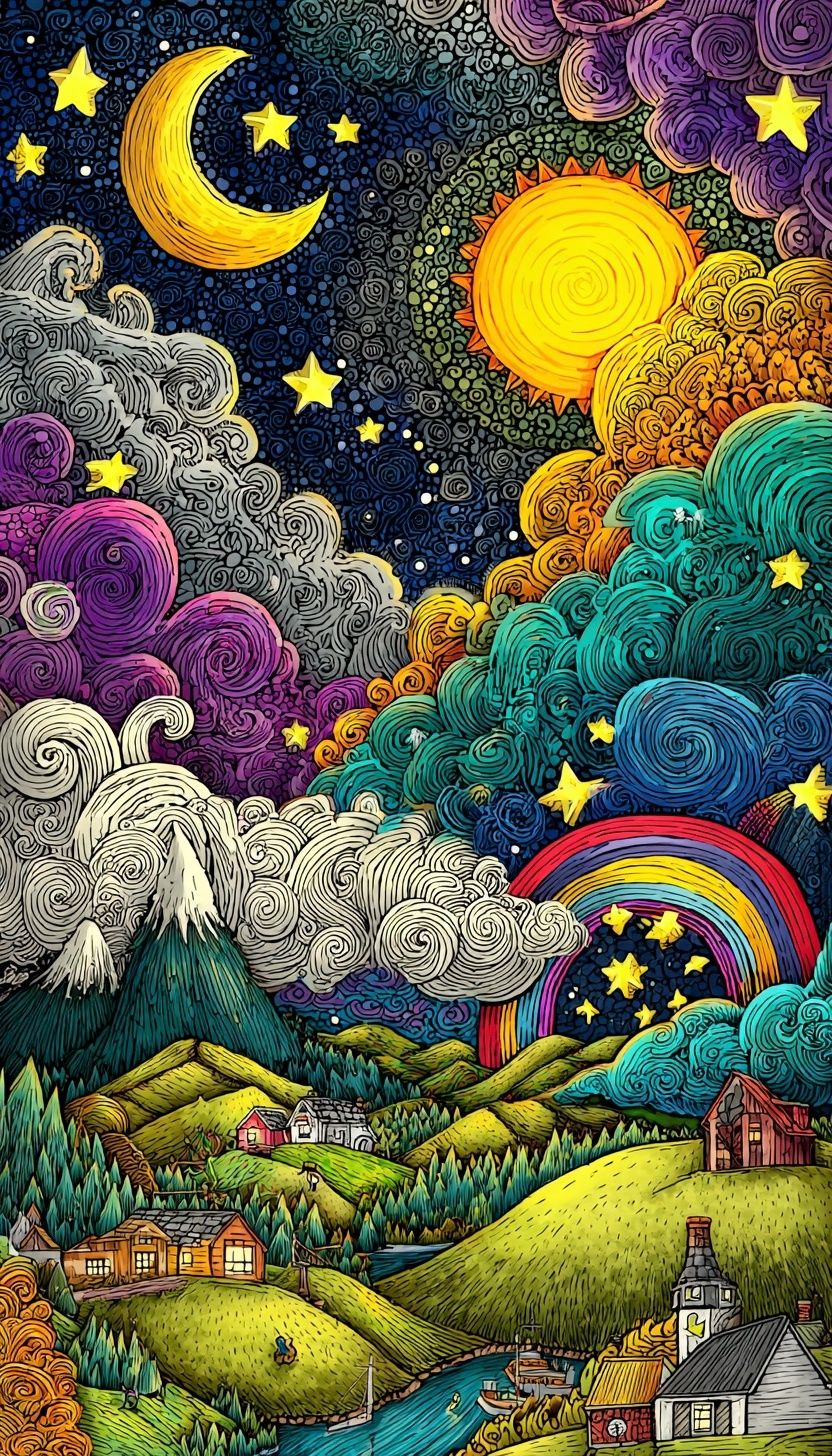 Whimsical Night Sky — Illustration Print. poster detail