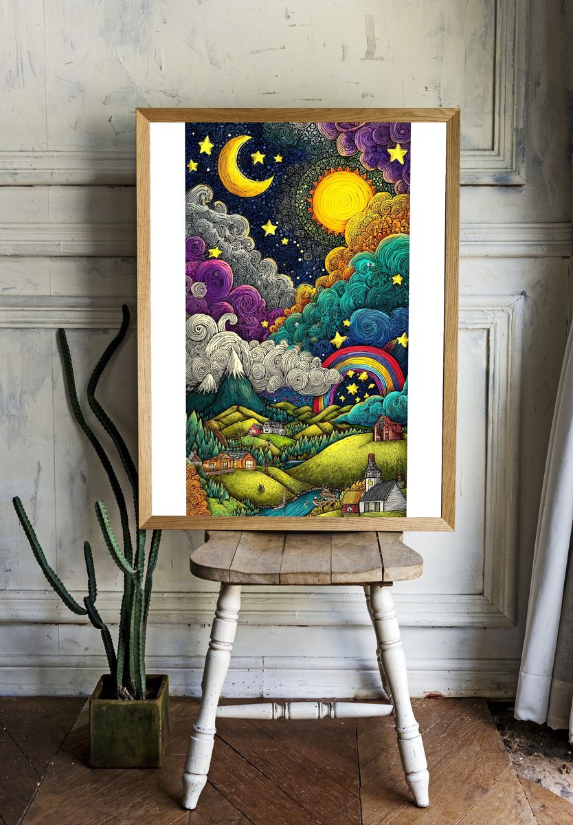 Whimsical Night Sky — Illustration Print. — room view 1