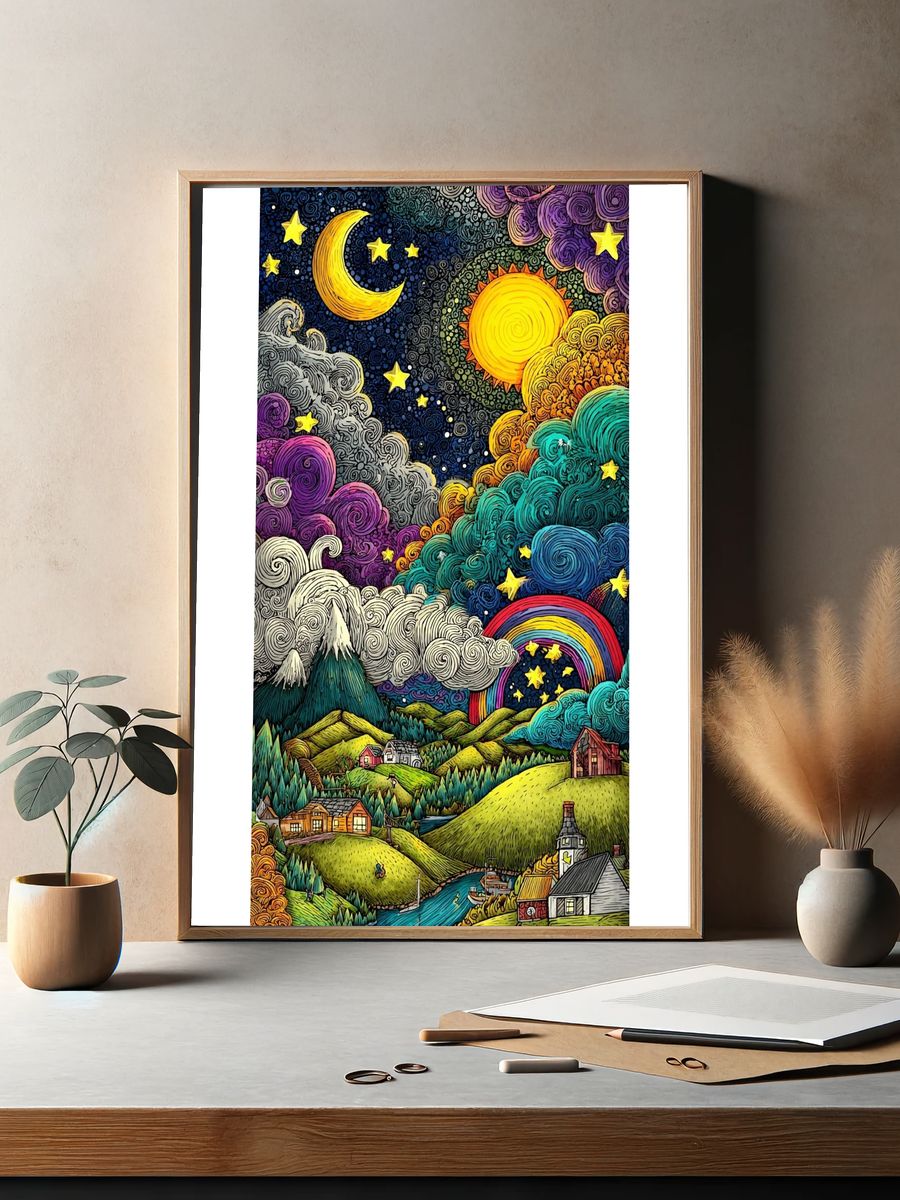 Whimsical Night Sky — Illustration Print. — room view 2