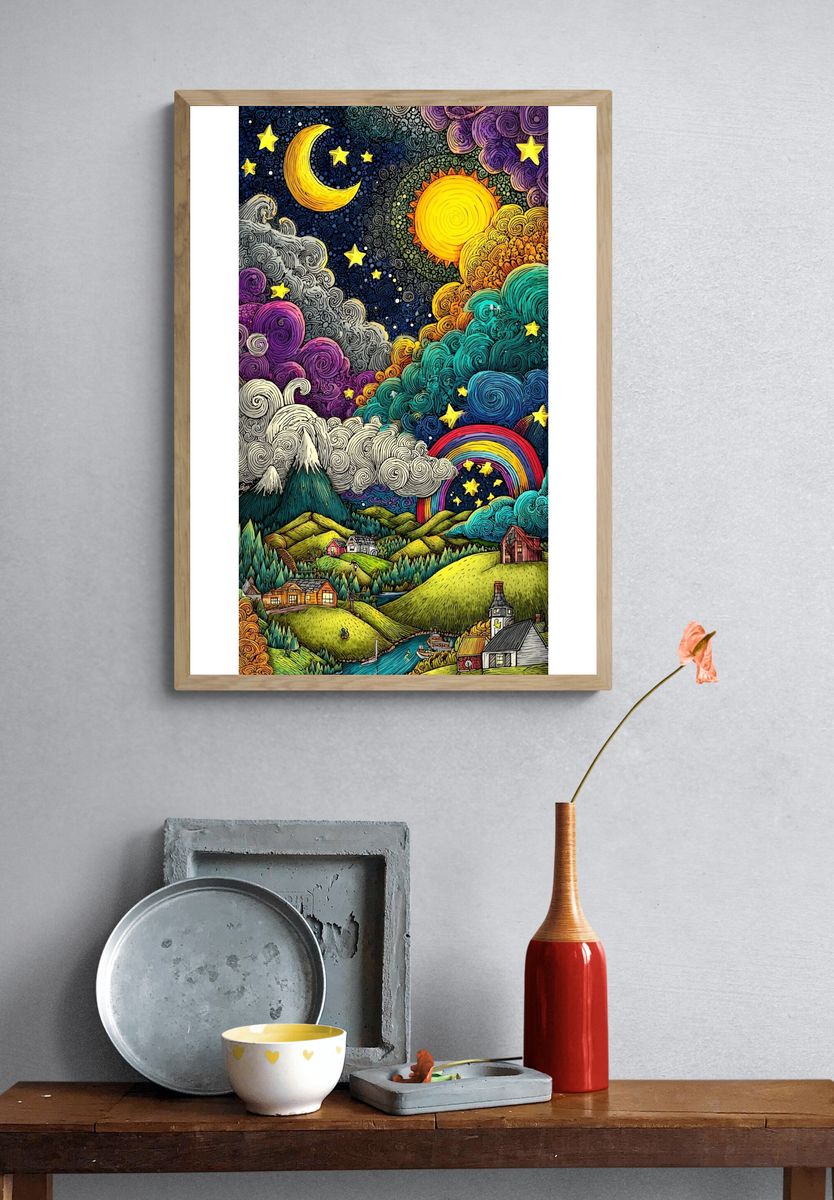 Whimsical Night Sky — Illustration Print. — room view 3