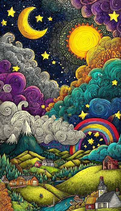 Whimsical Night Sky — Illustration Print. poster print