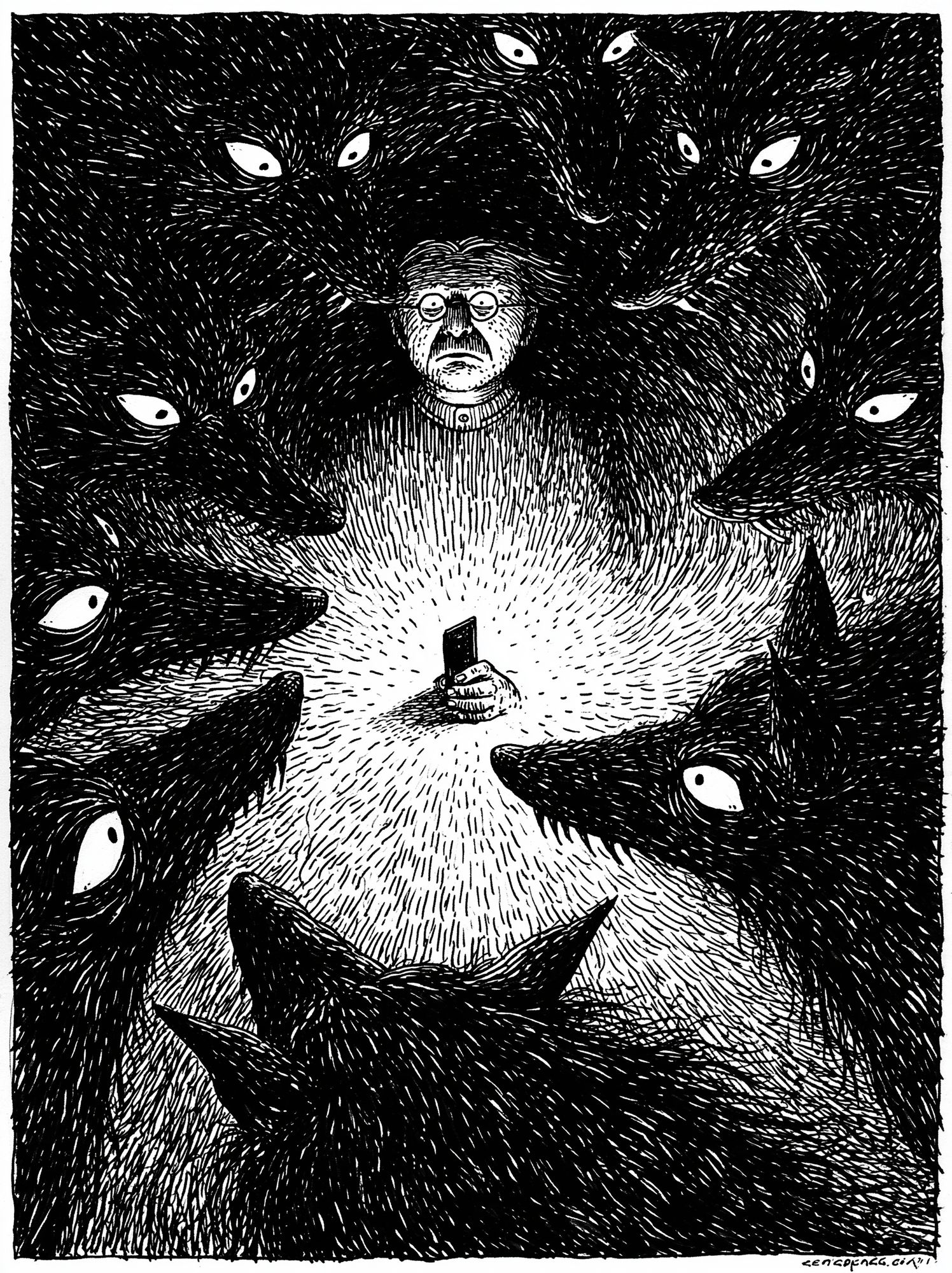 Wolf Circle Ink Poster. poster — illustration art