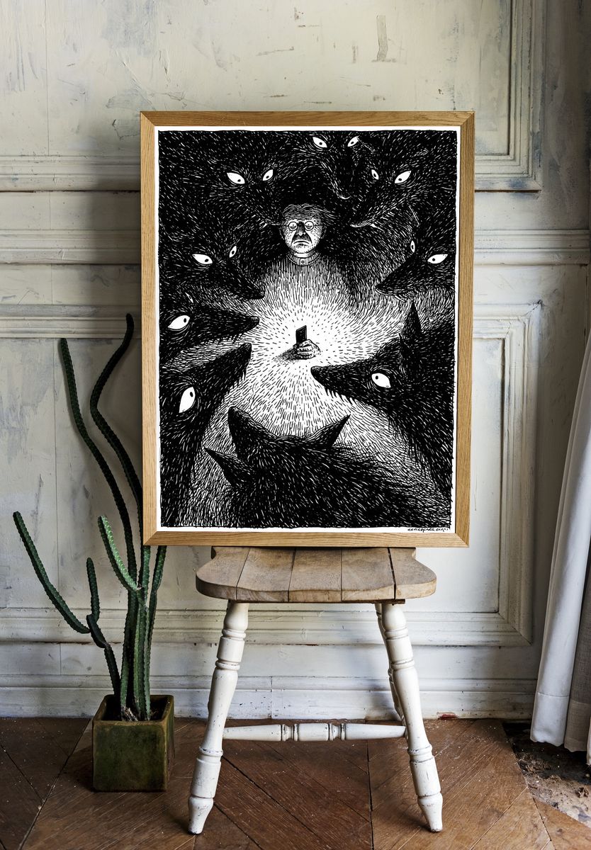 Wolf Circle Ink Poster. room preview