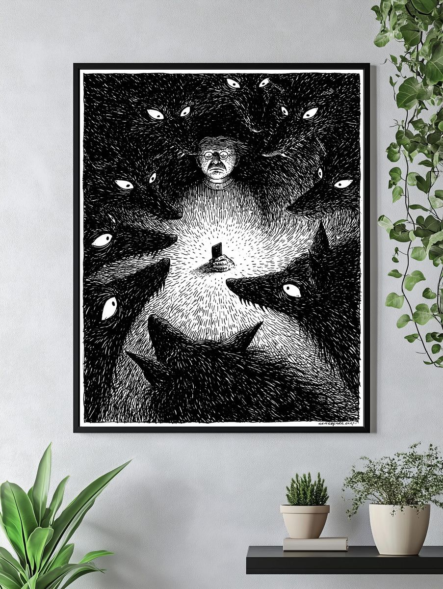 Wolf Circle Ink Poster. — room view 4