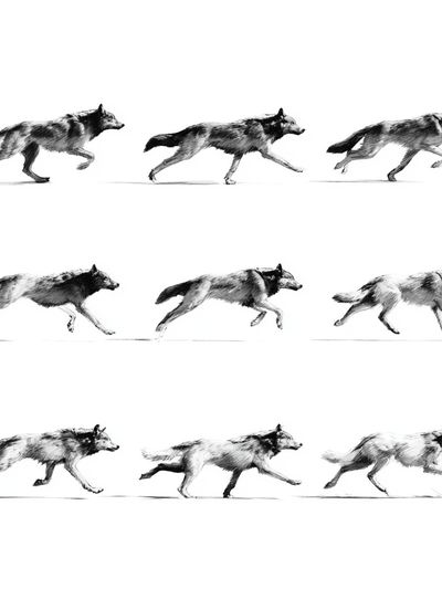Running Wolves Black-White Print. poster
