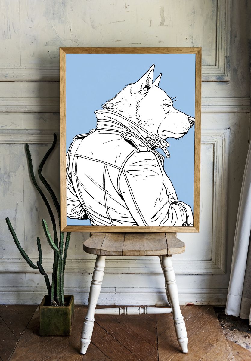 Wolf in Jacket Illustration Poster. room preview