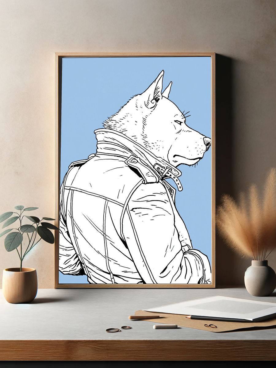 Wolf in Jacket Illustration Poster. — room view 2