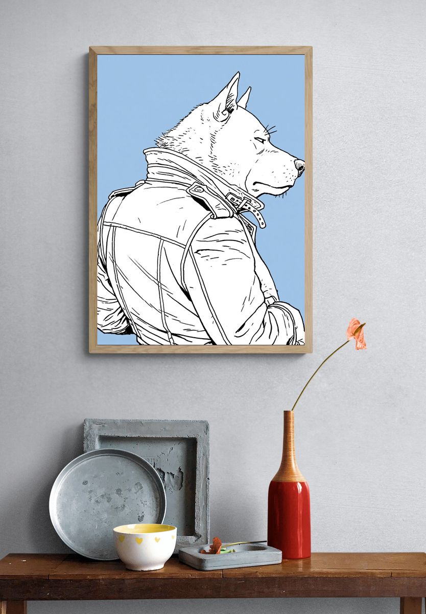 Wolf in Jacket Illustration Poster. — room view 3