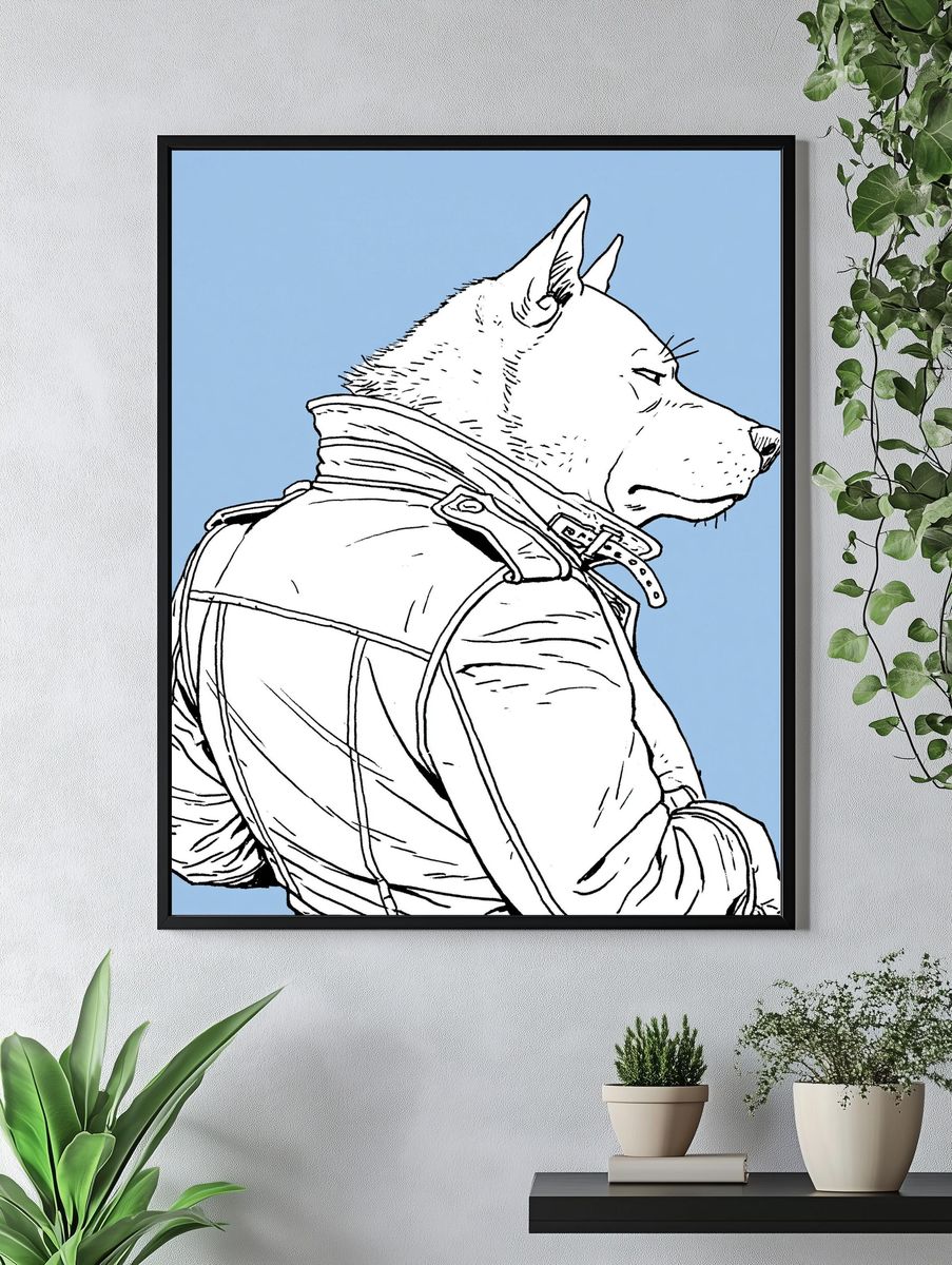 Wolf in Jacket Illustration Poster. — room view 4
