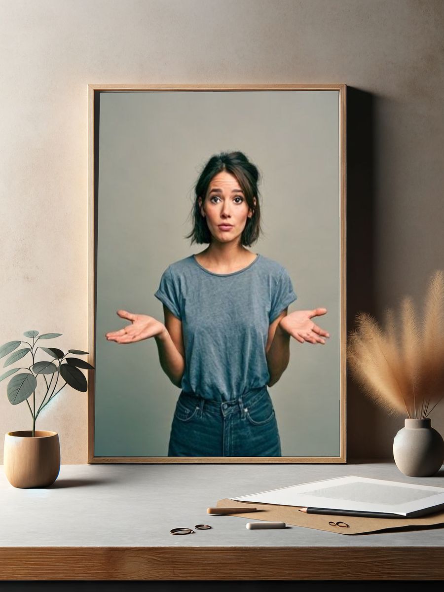 Woman Shrugging Portrait Poster. — room view 2