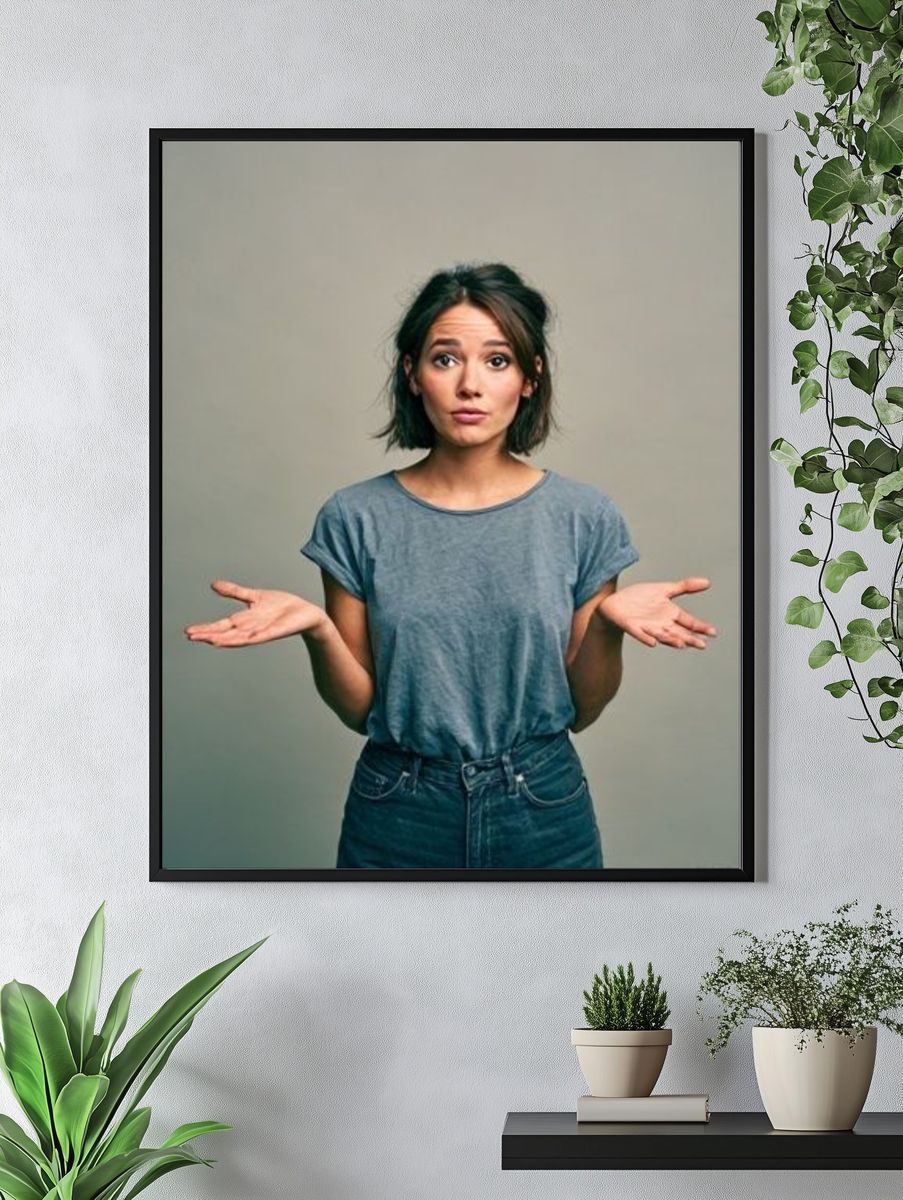 Woman Shrugging Portrait Poster. — room view 4