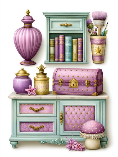 Whimsical Pastel Vanity Illustration Poster.