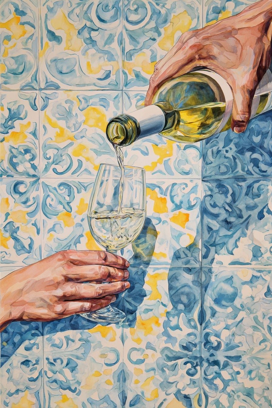 Wine Pouring — Watercolor Print. poster detail
