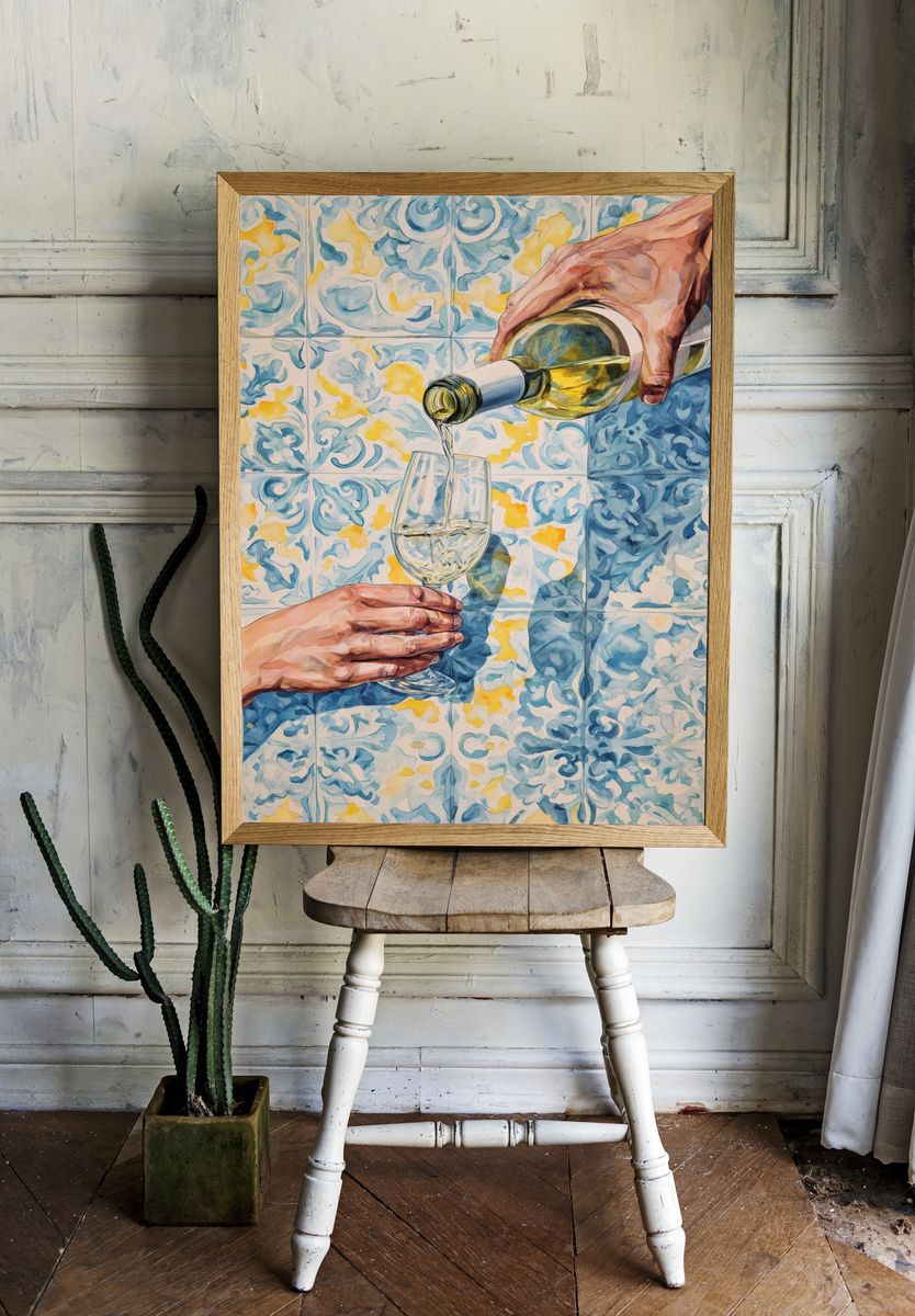 Wine Pouring — Watercolor Print. room preview