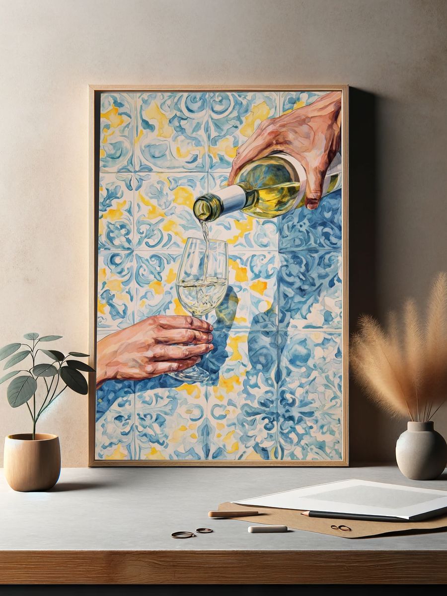 Wine Pouring — Watercolor Print. — room view 2