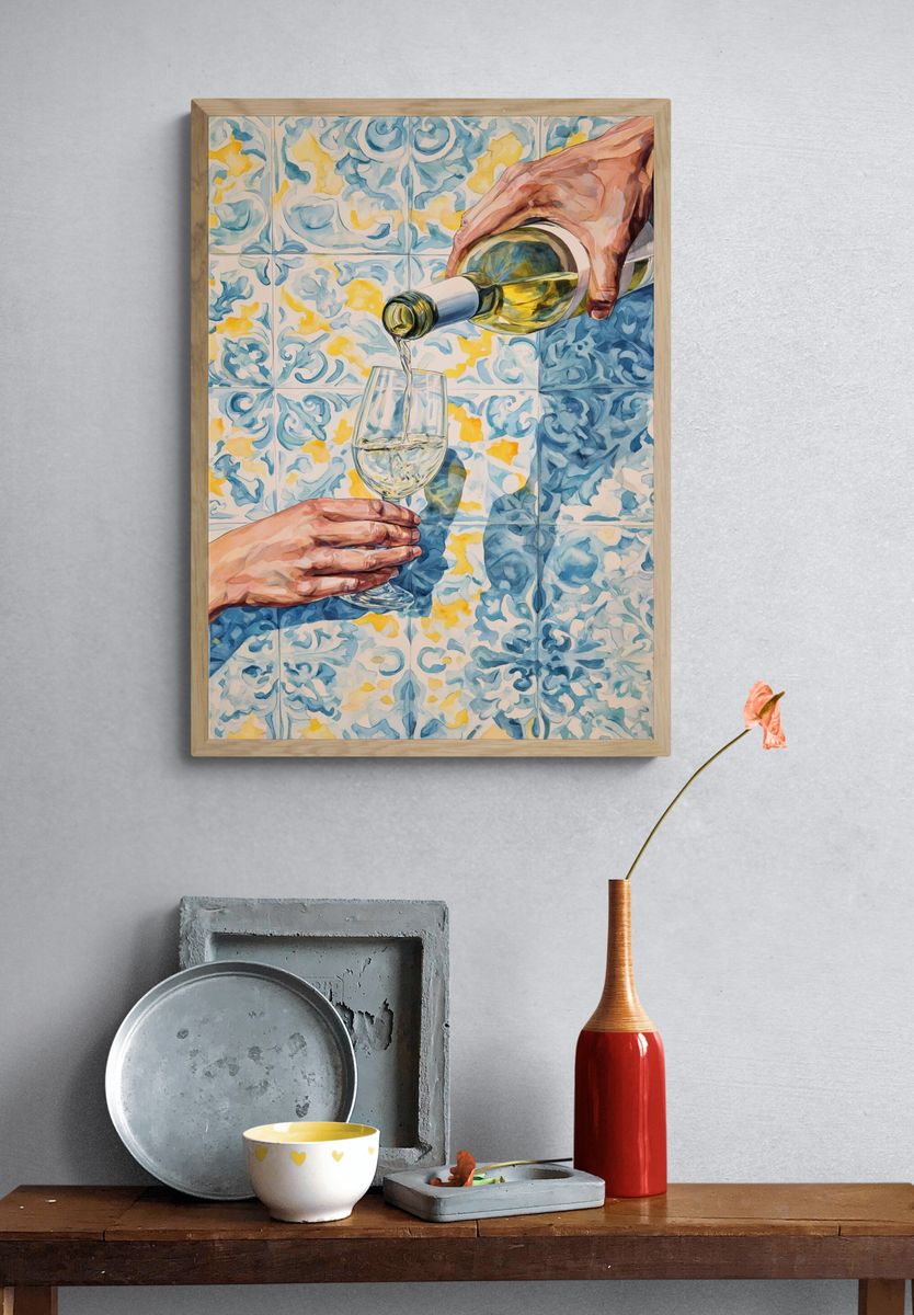 Wine Pouring — Watercolor Print. — room view 3