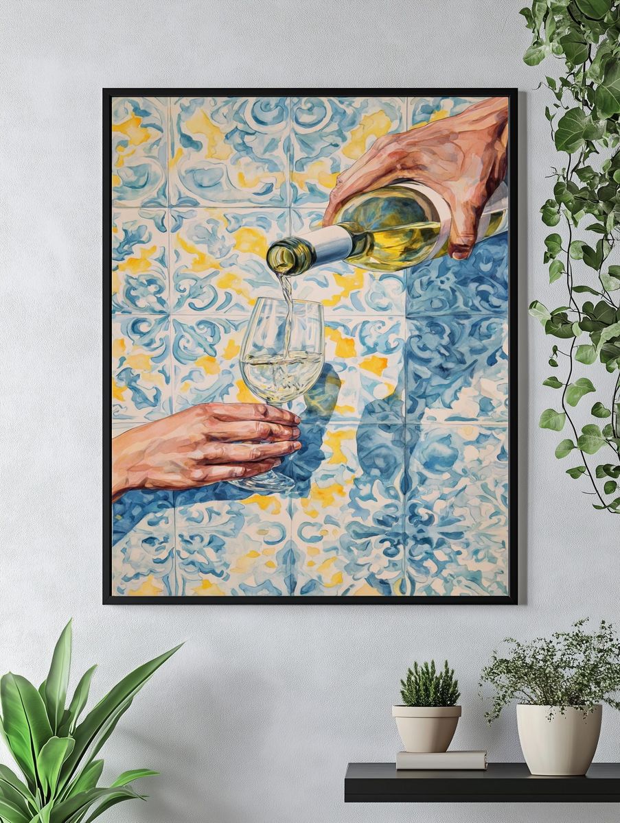 Wine Pouring — Watercolor Print. — room view 4