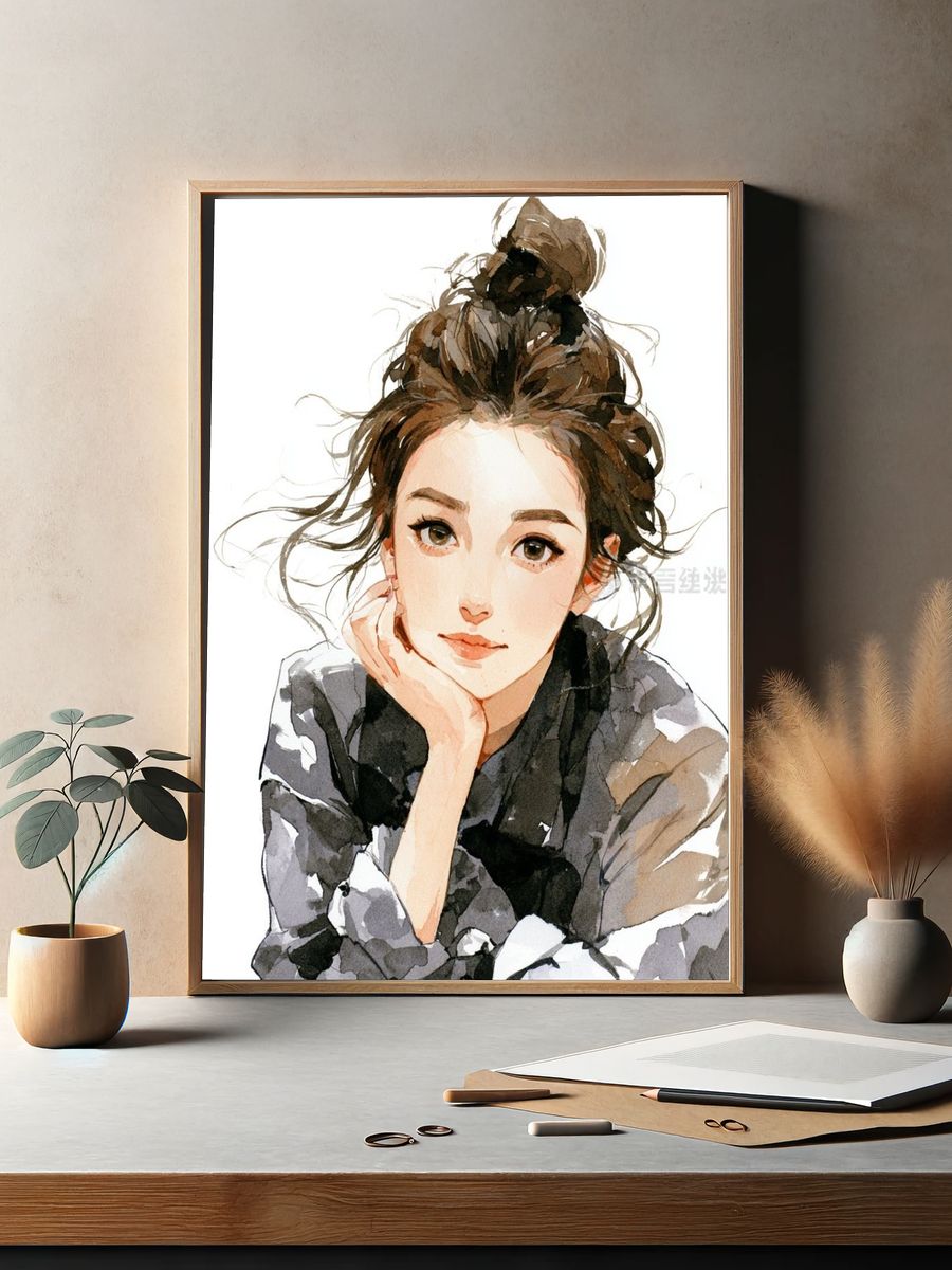 Watercolor Woman Portrait Print. — room view 2