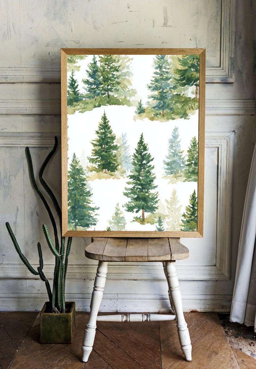 Watercolor Pine Trees Poster. room preview