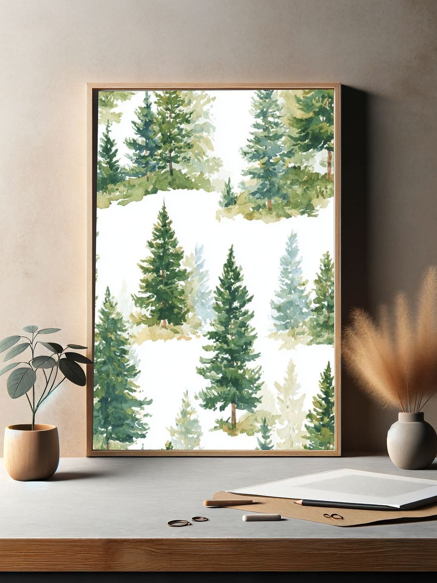 Watercolor Pine Trees Poster. — room view 2