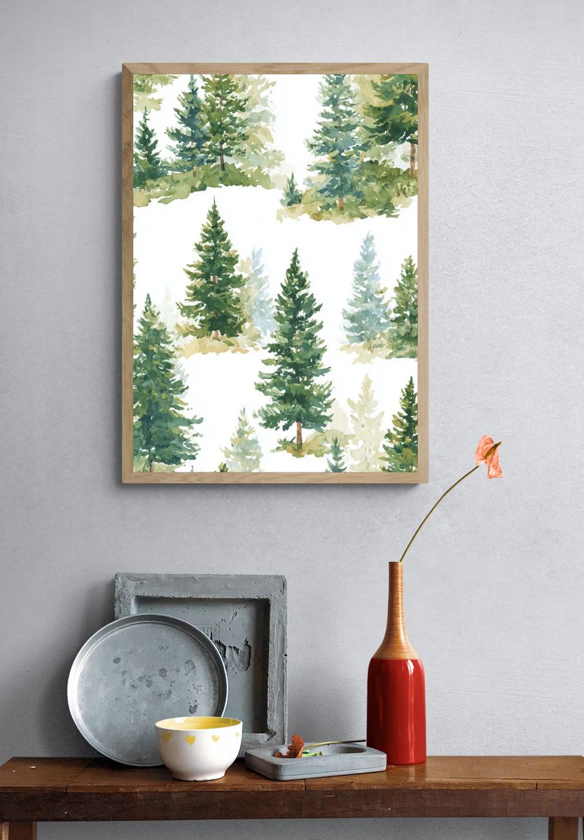 Watercolor Pine Trees Poster. — room view 3