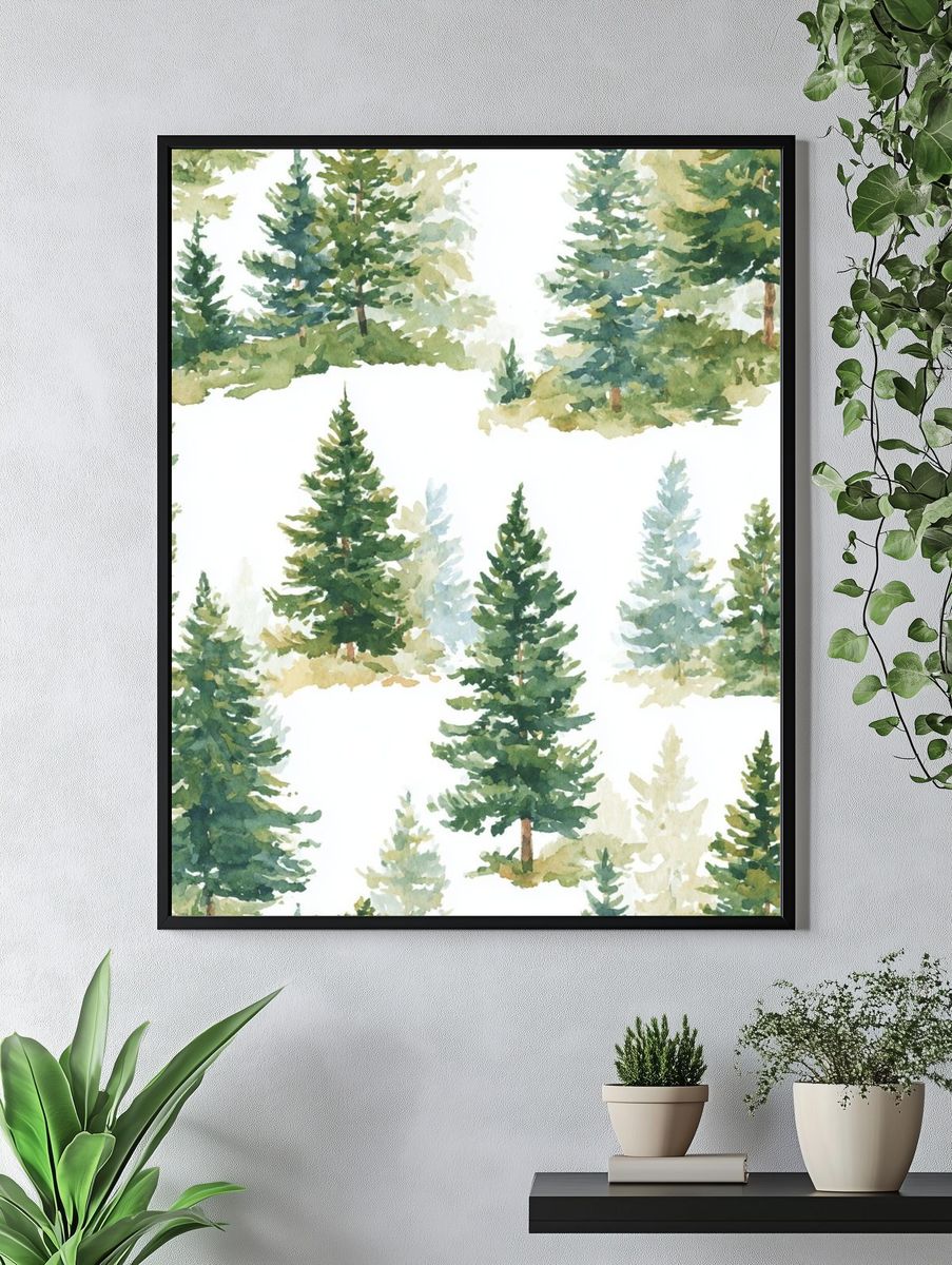 Watercolor Pine Trees Poster. — room view 4