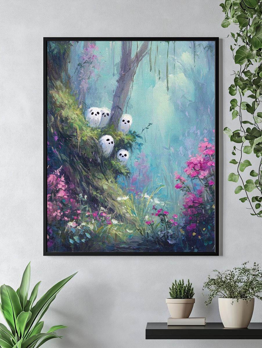 Whimsical Spirits in a Floral Forest — Art Print. — room view 4