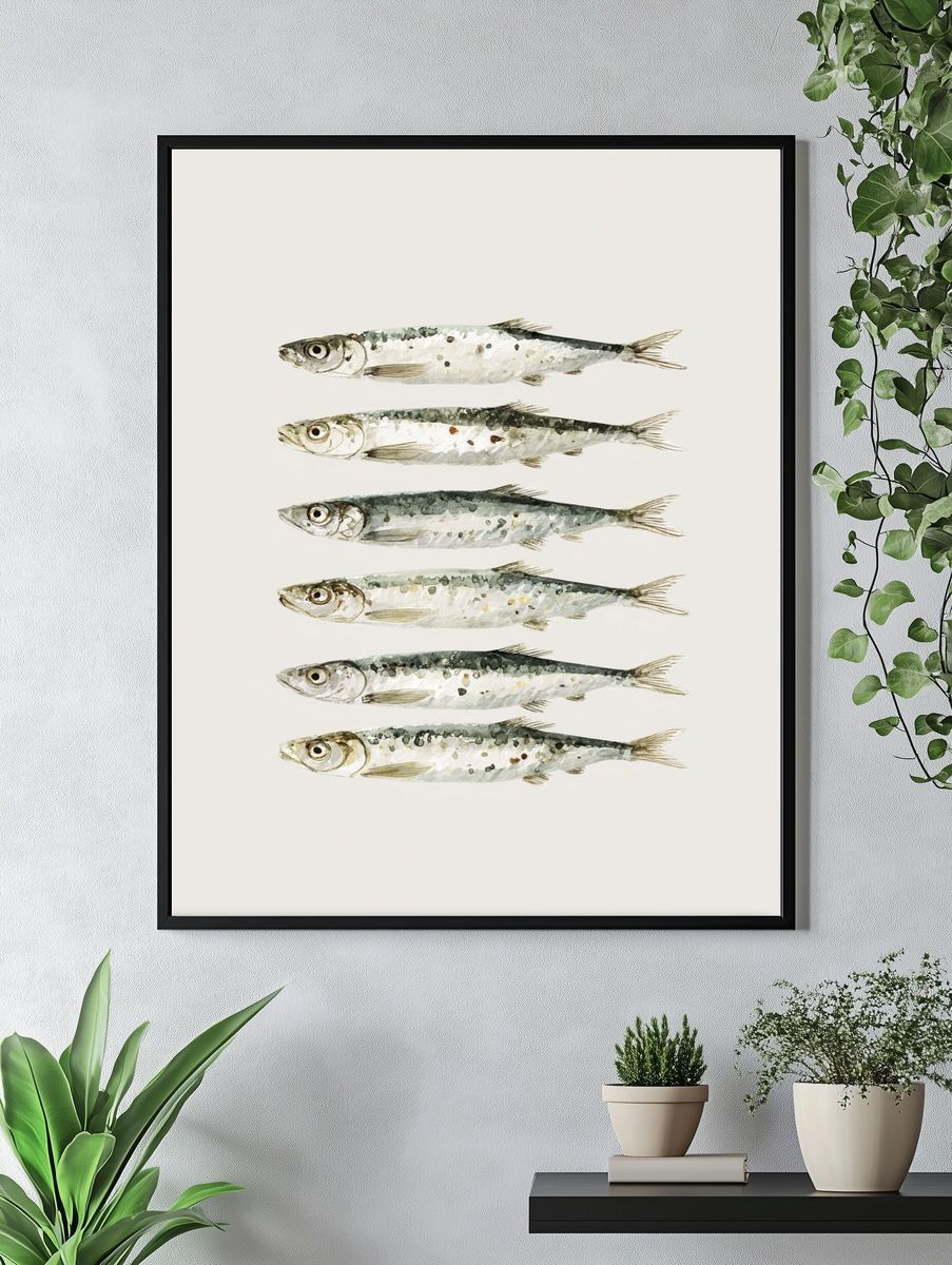 Watercolor Sardines Poster. — room view 4