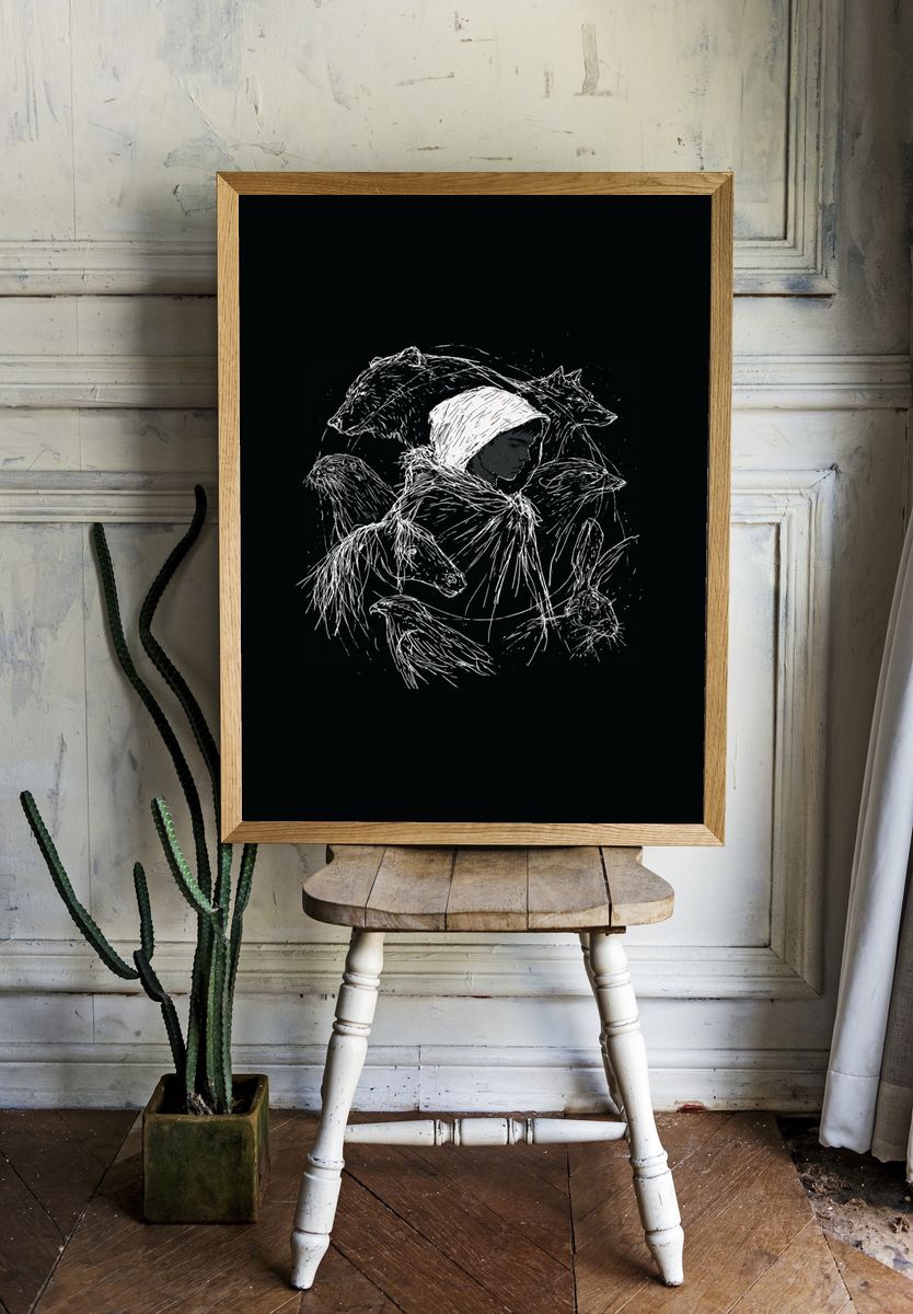 Wolf Spirit Portrait Print. room preview