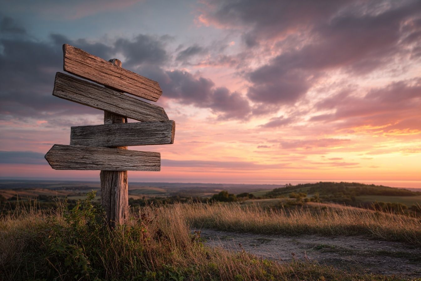 Wooden Signpost at Sunset — Nature Print. poster detail
