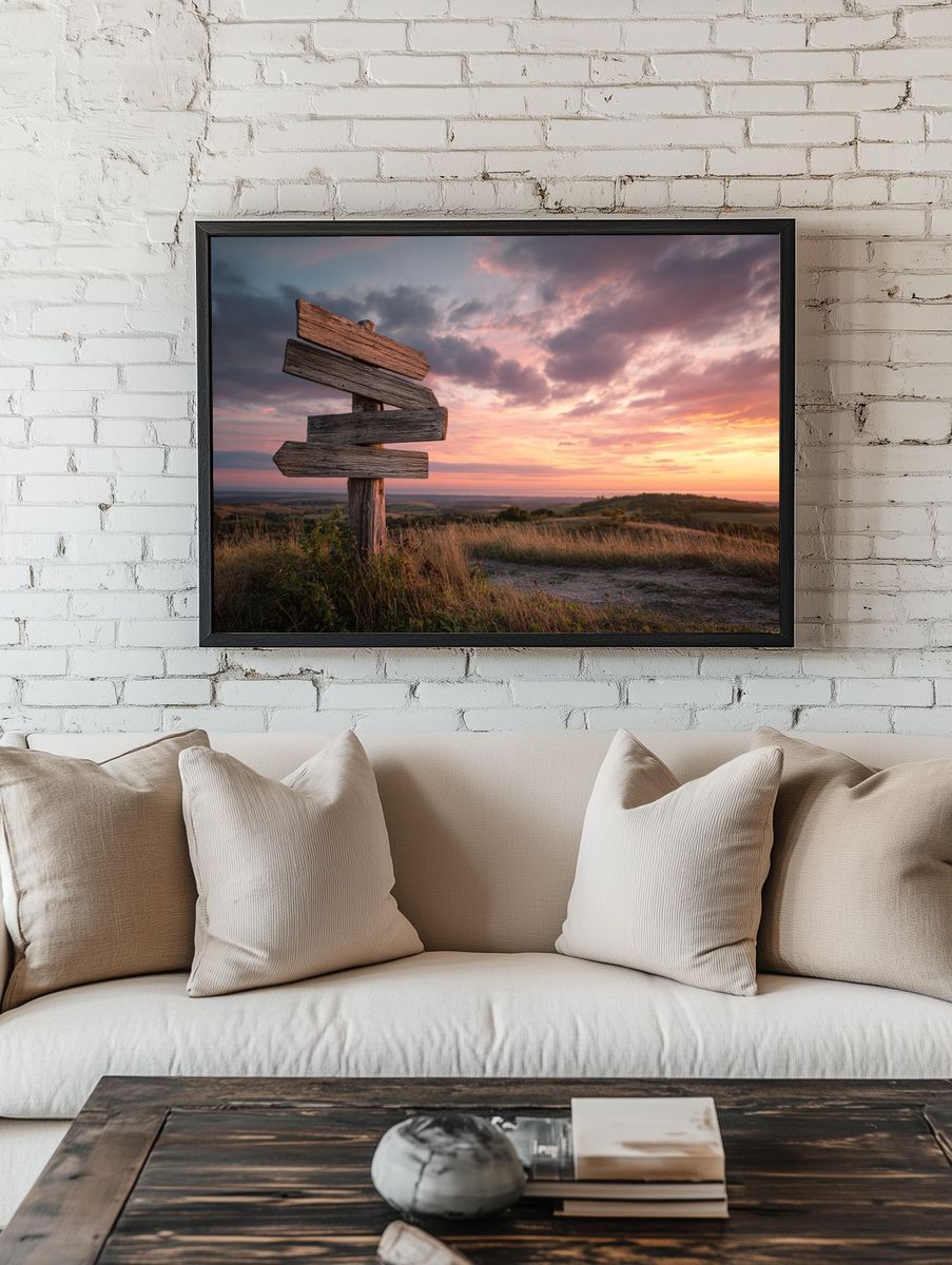 Wooden Signpost at Sunset — Nature Print room preview