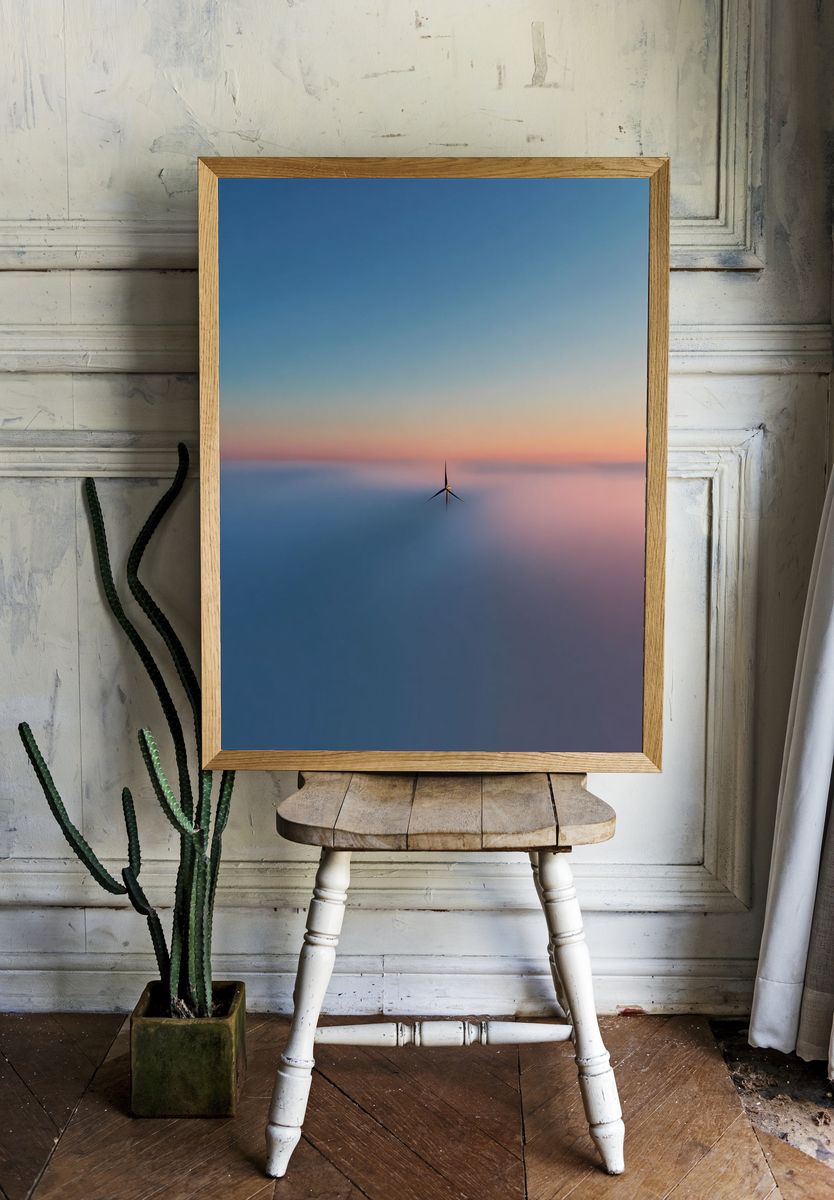 Wind Turbine at Dawn — Photography Print. — room view 1