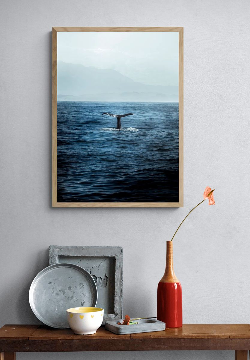 Whale Tail in Ocean — Photography Print. — room view 3