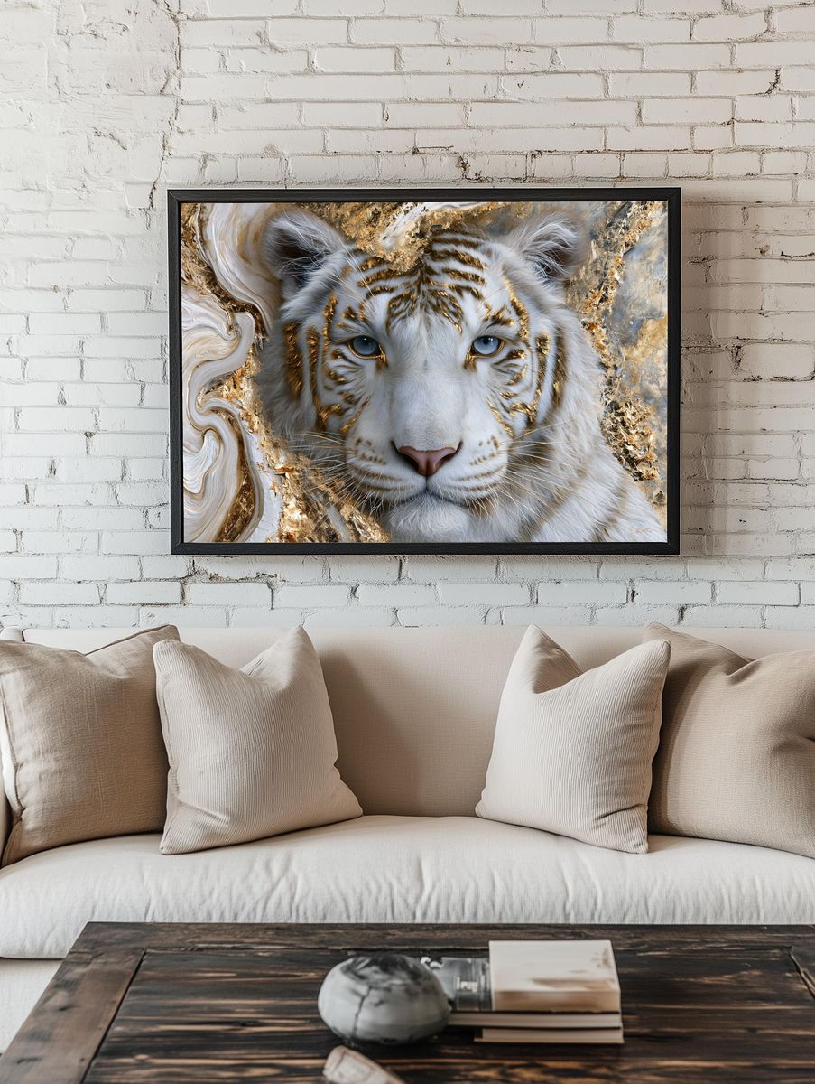 White Tiger Gold Portrait Poster. — room view 1