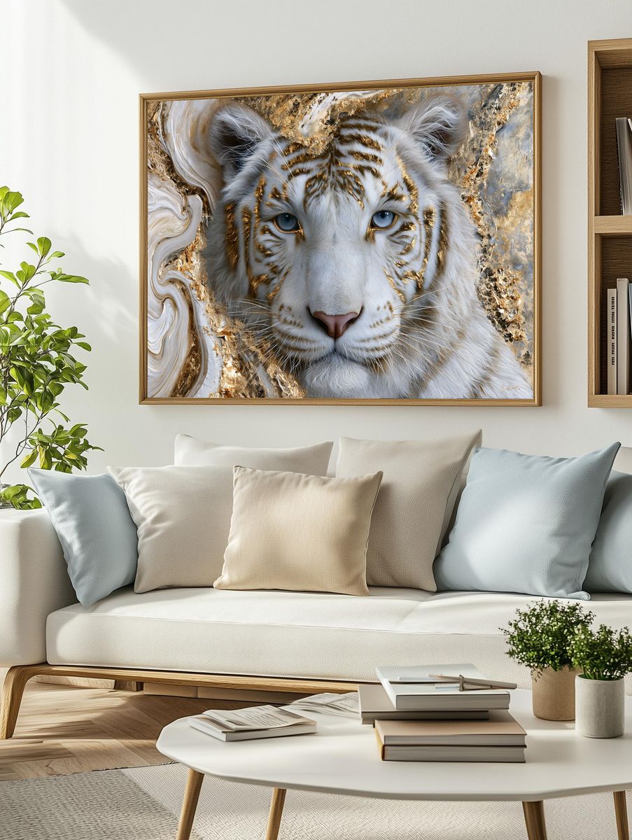 White Tiger Gold Portrait Poster. — room view 2