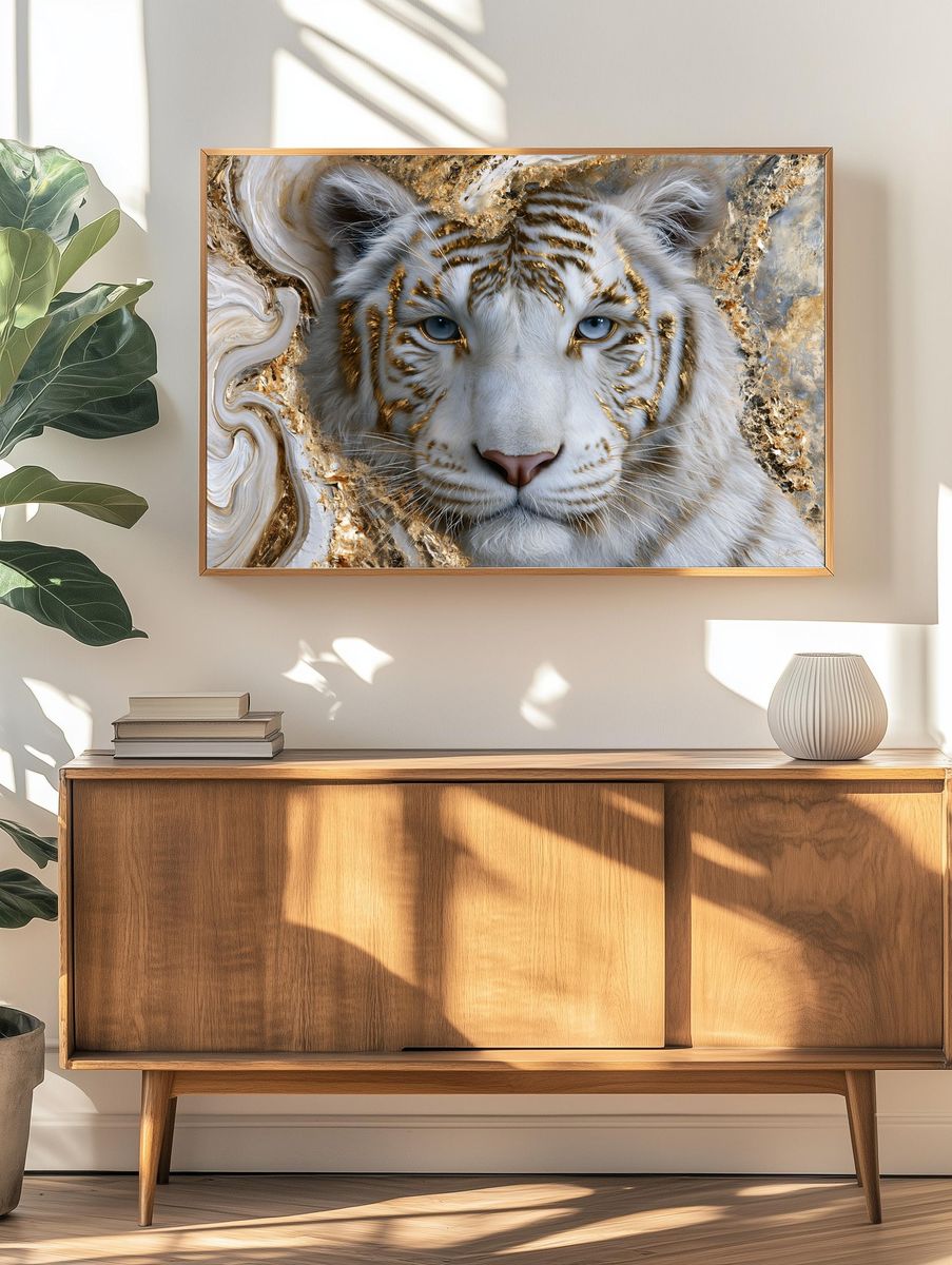 White Tiger Gold Portrait Poster. — room view 3