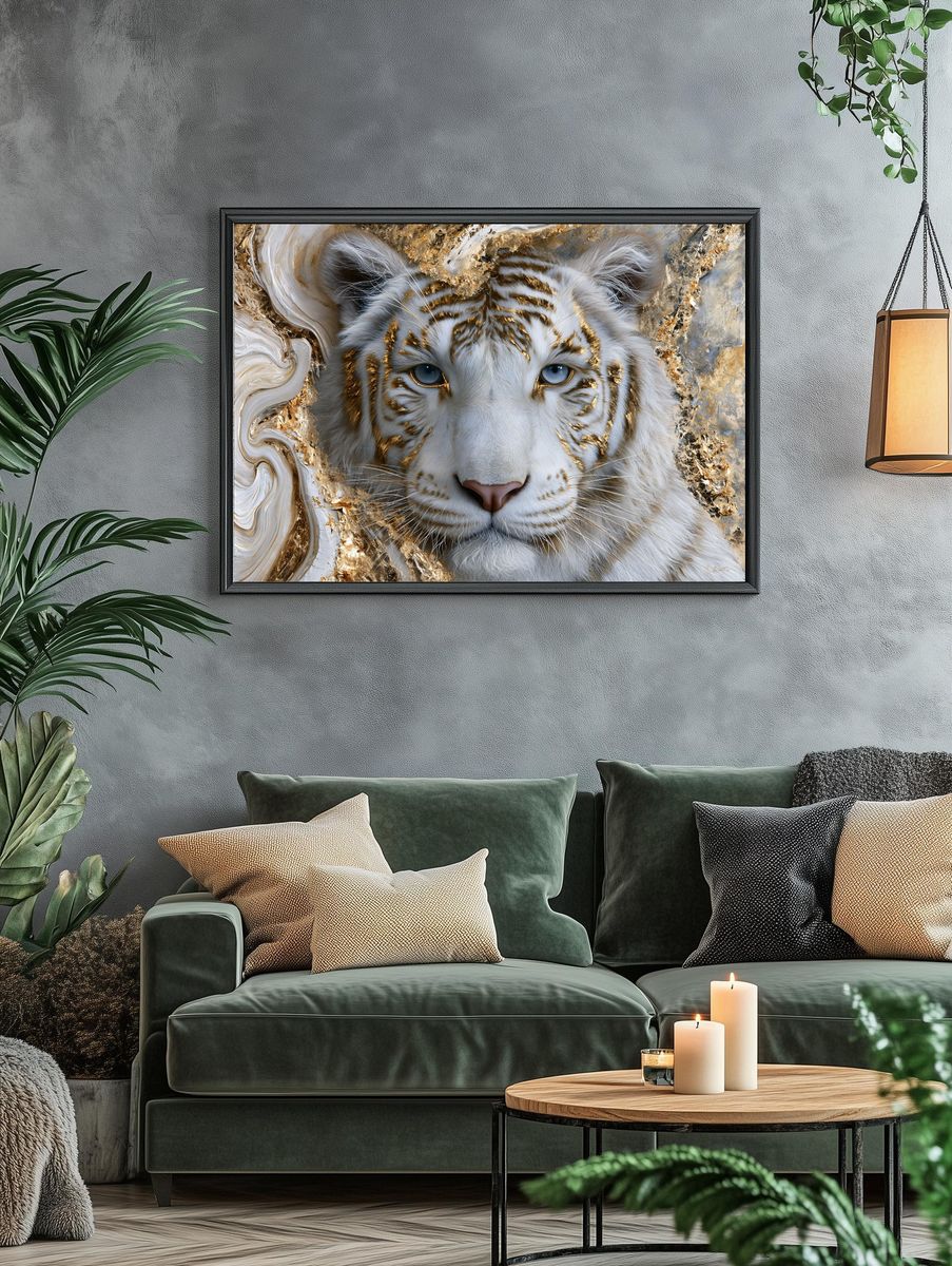 White Tiger Gold Portrait Poster. — room view 4