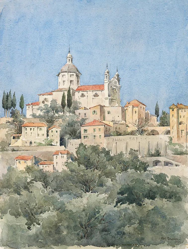 Charming Italian Village — Watercolor Print. poster — fine-art art