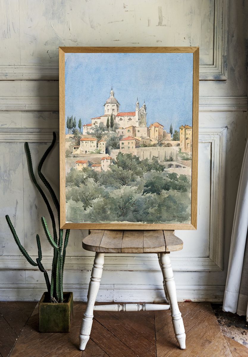 Charming Italian Village — Watercolor Print. — room view 1