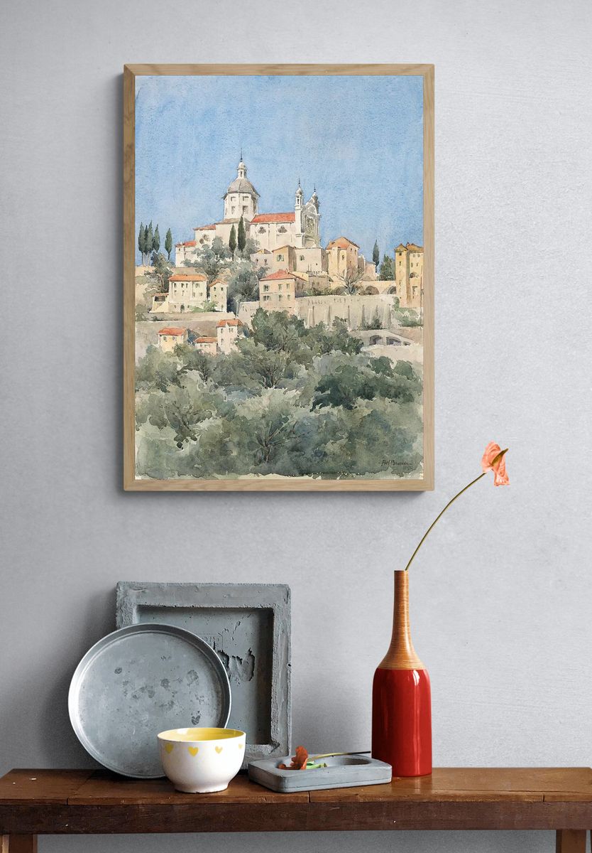 Charming Italian Village — Watercolor Print. — room view 3