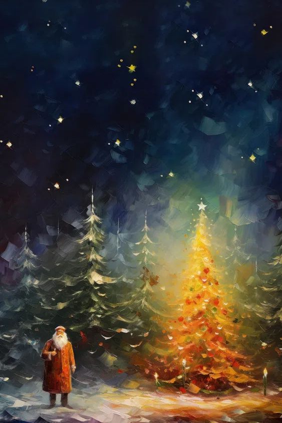 Santa Claus by the Christmas Tree Poster. poster — vintage art